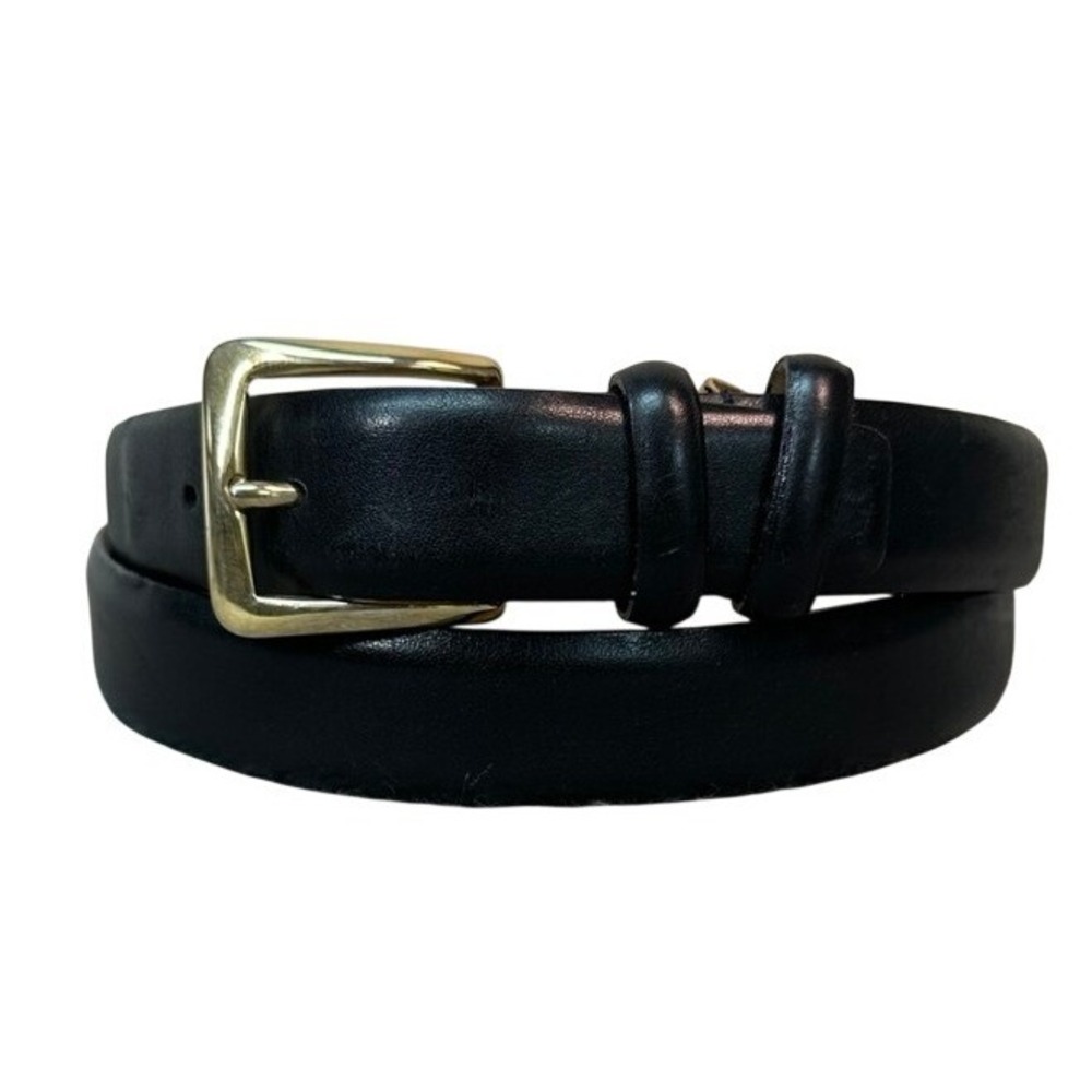 Saks Fifth Avenue Mens Black Full Grain Leather Belt Gold Buckle Size 42 USA